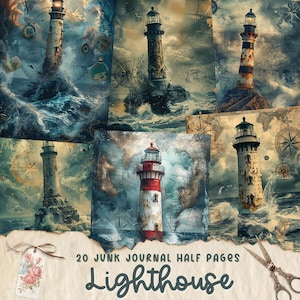 Lighthouse Junk Journal Pages, Digital Ocean Themed Scrapbook Paper, Printable Coastal Collage Sheet, Vintage Junk Journal Kit, Sea Ephemera