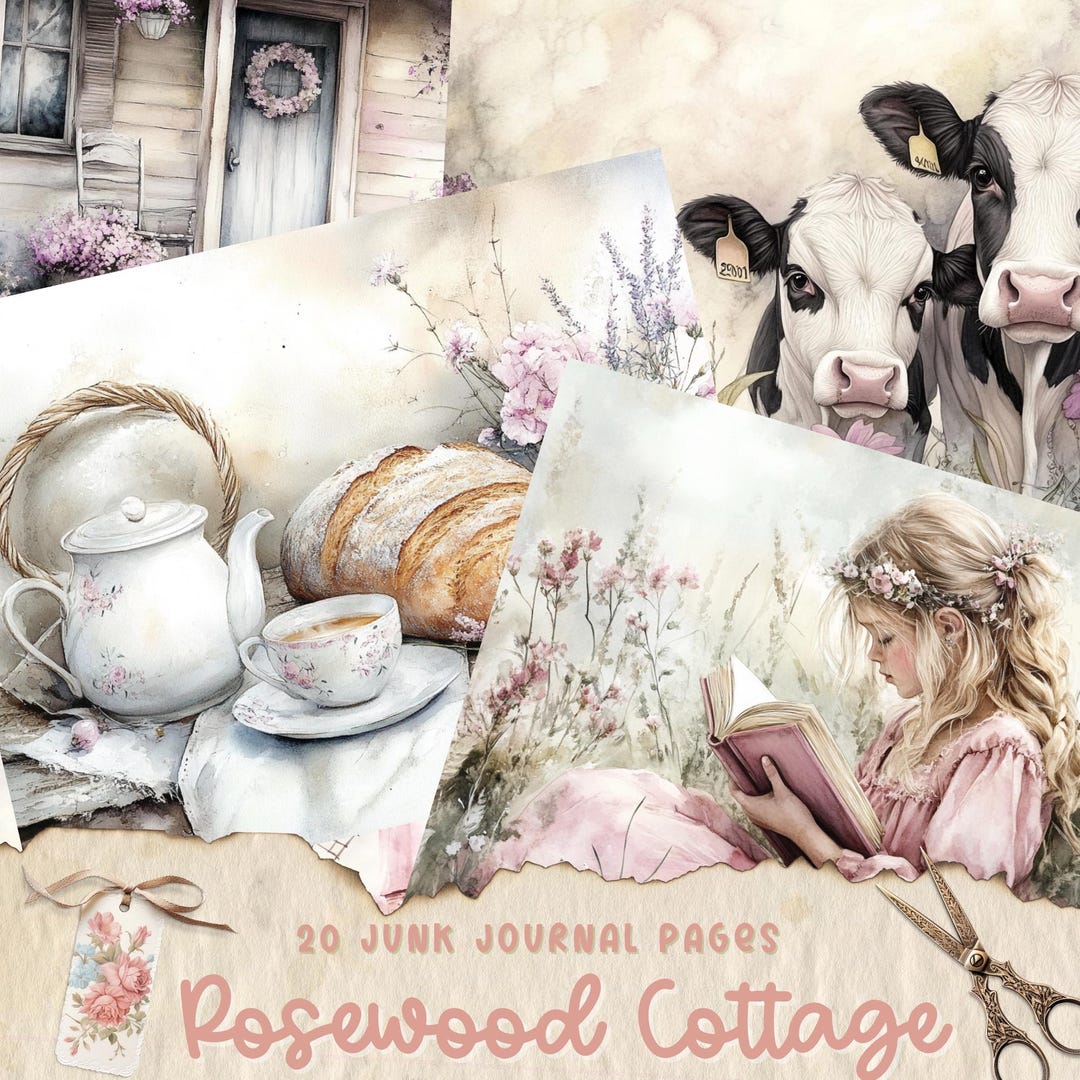 Rosewood Cottage Junk Journal Pages, Shabby Chic Farmhouse Digital ...
