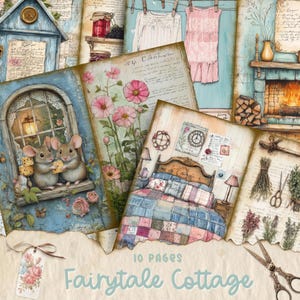 Wunderliche Märchen-Landhaus-Junk Journal Kit | Digitaler Download | Bilderbuch Seiten | Gemütliches Zuhause | Gartenhäuschen | Druckbare Ephemera