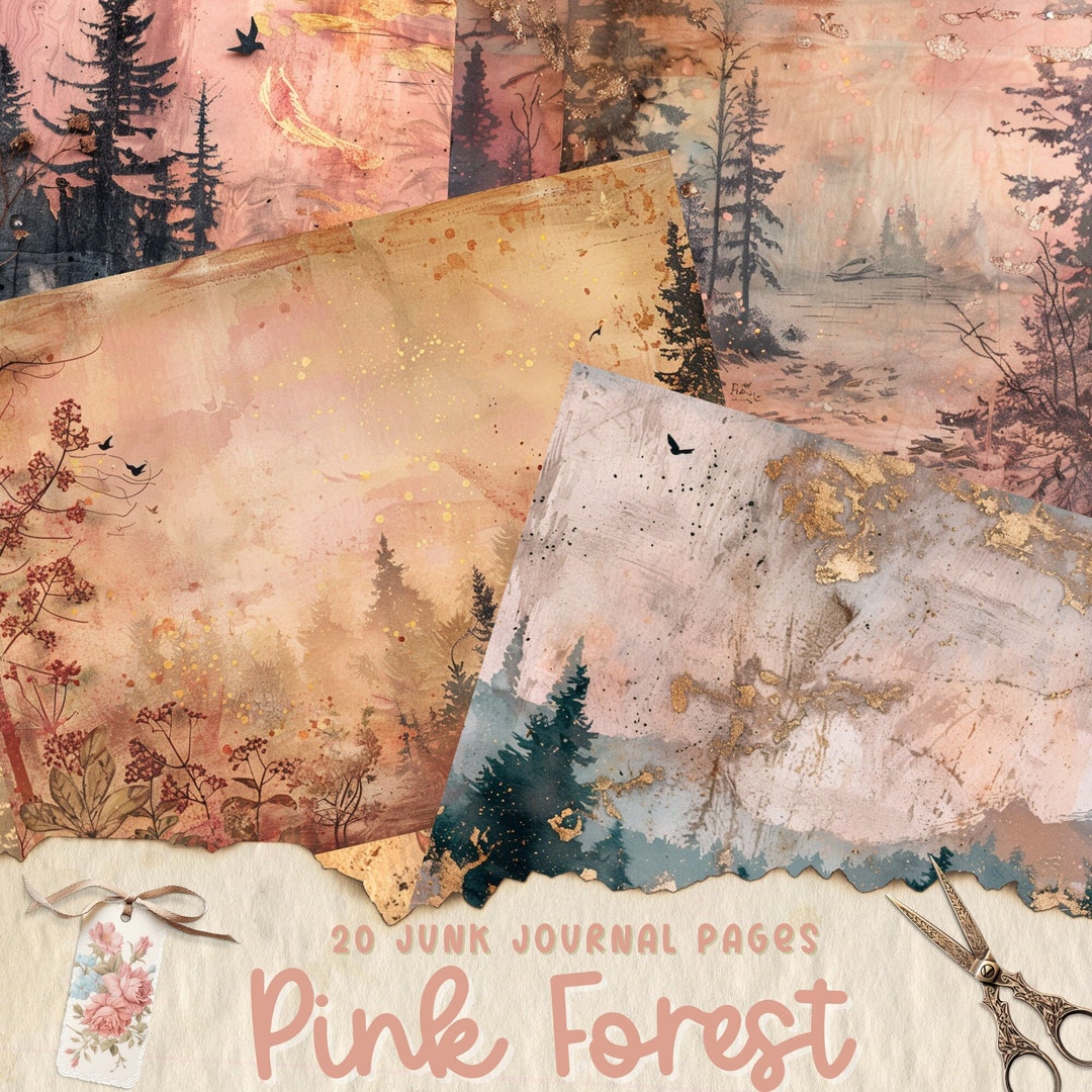 Pink Forest Junk Journal Pages, Grunge Junk Journal Printable Paper ...
