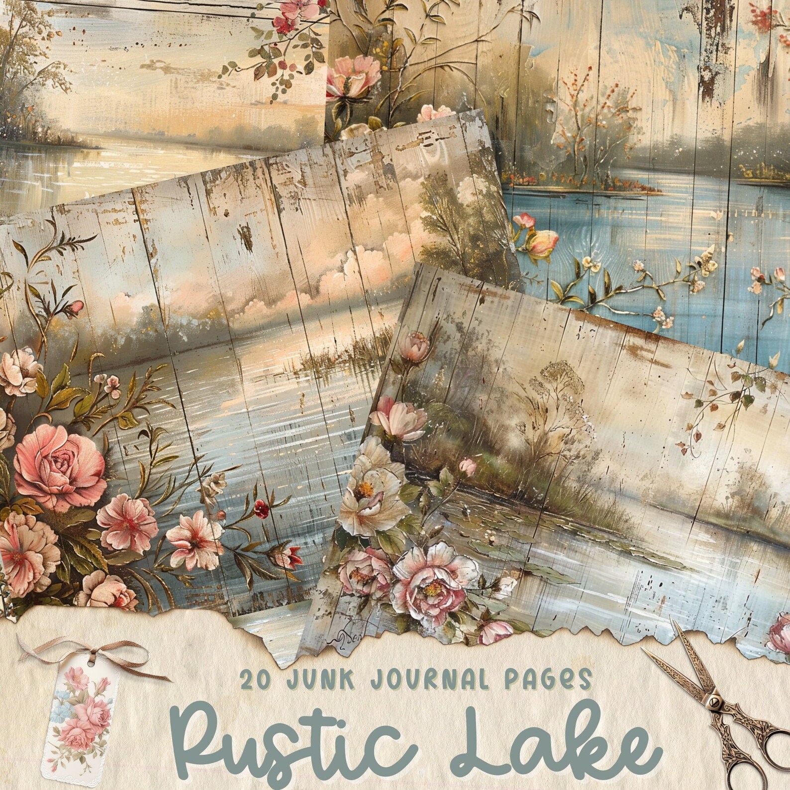 Rustic Lake Junk Journal Pages, Junk Journal Printable Paper, Digital ...