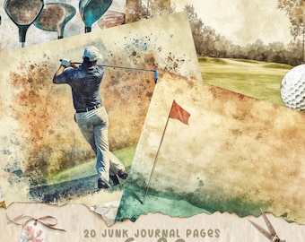 Golf Junk Journal Page Bundle, Golfer Scrapbooking Papers, Printable Collage Sheet, Outdoor Digital Paper, Score Card, Nature, Putting Green