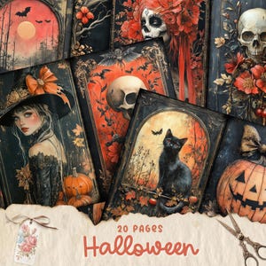 Pages imprimables du journal Halloween Junk Journal, kit de papier pour scrapbooking numérique, feuille de collage, éphémères vintage, téléchargement, papier craft effrayant, gothique
