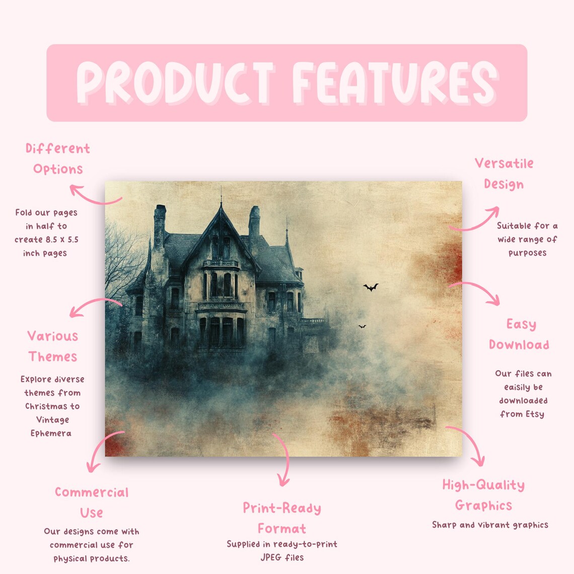 Haunted House Junk Journal Printable Pages, Digital Scrapbook Paper Kit ...