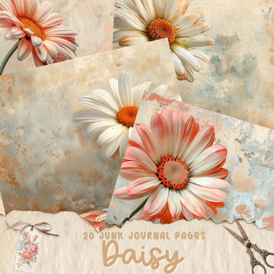 Daisy Junk Journal Pages, Spring Scrapbook Paper, Floral Digital Paper ...