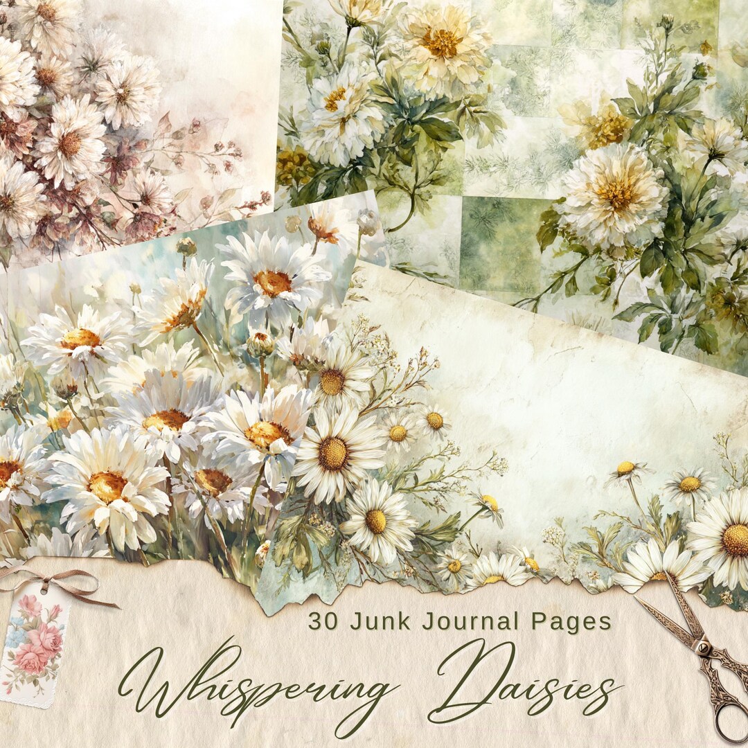 Daisy Junk Journal Pages, Printable Floral Paper Pack, Cottagecore ...