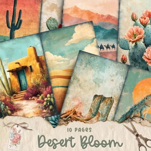 Strony dziennika Desert Junk | Pakiet papieru cyfrowego | Tło do druku w stylu pustyni | Rękodzieło | Scrapbooking | Zrób to sam | Południowo-zachodni | Boho