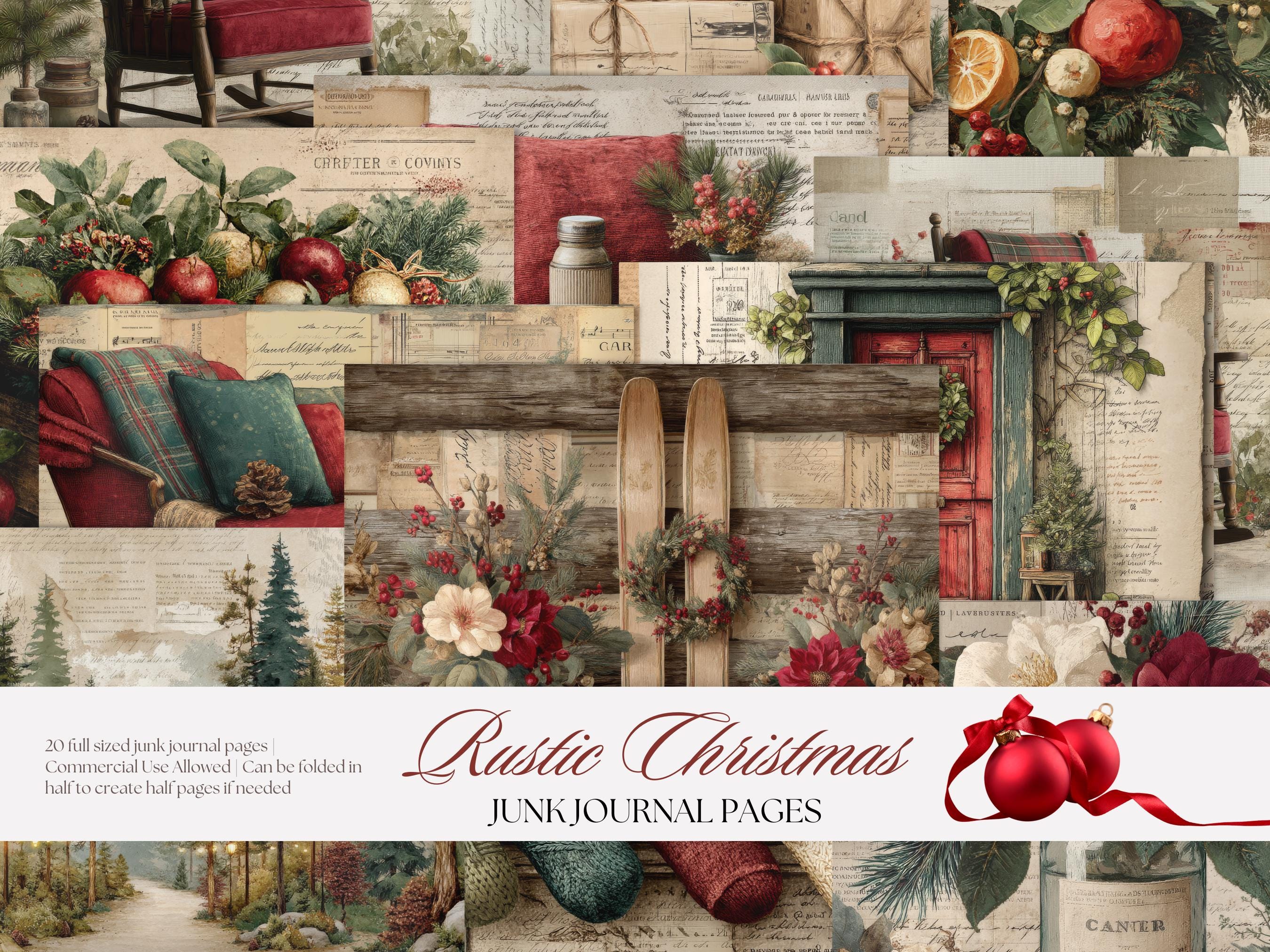 Rustic Christmas Junk Journal Pages: Vintage Printable Ephemera, Cozy ...