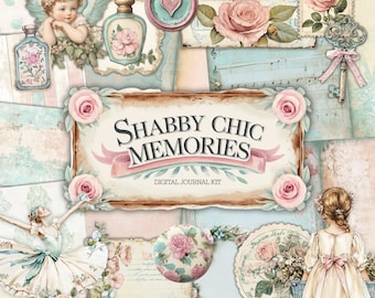 Nuevo kit de diario basura Shabby Chic / Páginas de diario, papeles, efímeras, etiquetas / Imprimibles Shabby Chic / Kit de álbum de recortes / Descarga digital