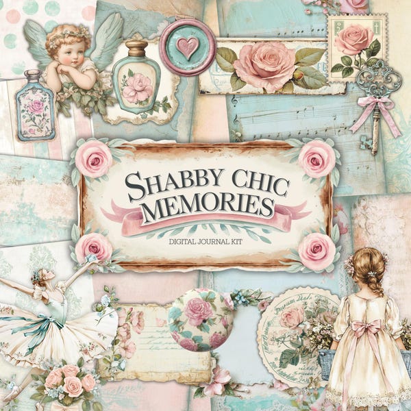 New Shabby Chic Junk Journal Kit | Journal Pages, Papers, Ephemera, Tags | Shabby Chic Printables | Scrapbook Kit | Digital Download