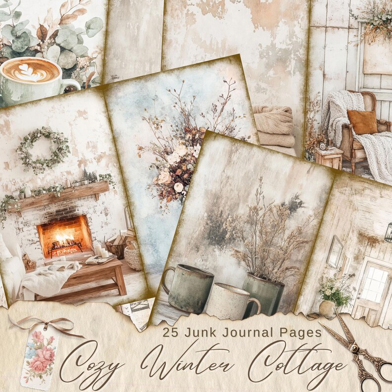 Snowy Cottagecore Junk Journal Pages, Soft Winter Cottage Digital ...