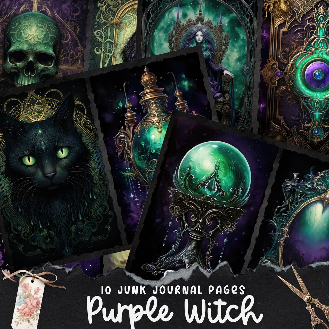 Green Witch Junk Journal Pages, Digital Scrapbook Paper Kit, Printable ...
