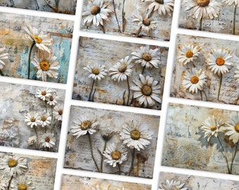 Vintage Daisy Junk Journal Pages, Digital Scrapbook Paper