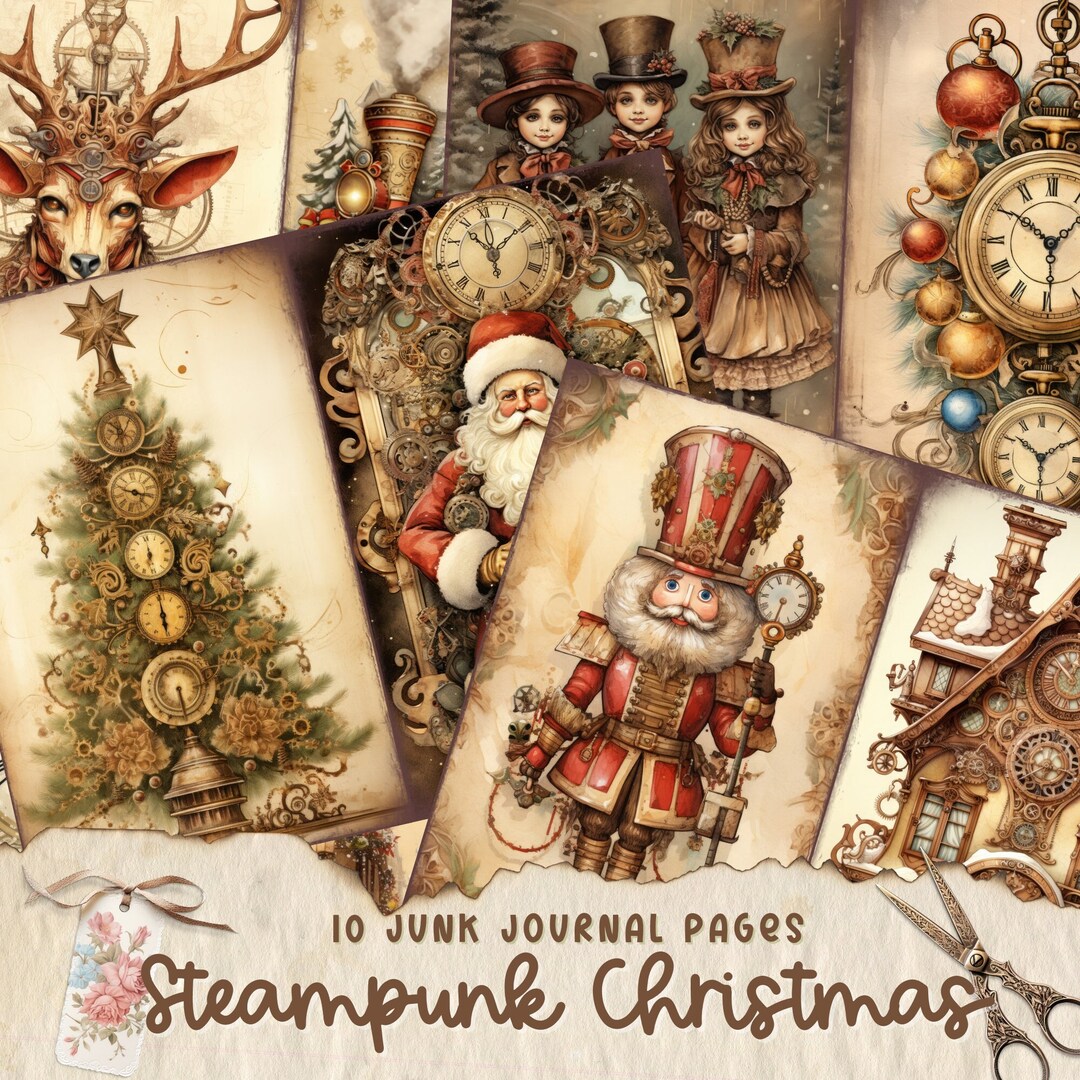 Steampunk Christmas Junk Journal Kit, Vintage Merry Christmas Junk ...