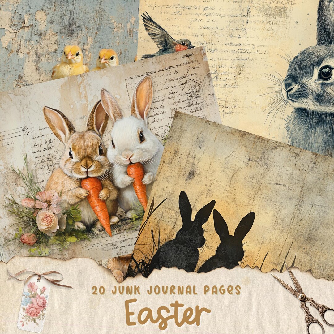 Easter Junk Journal Pages, Bunny Junk Journal Rabbit, Digital Paper ...