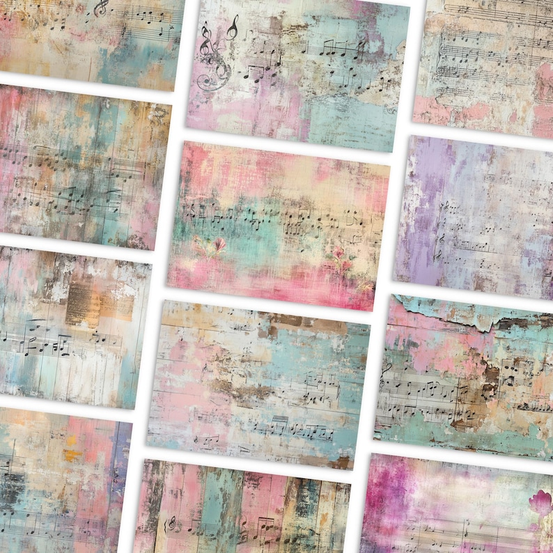 Rustic Notes Page Rustic Sheet Music Junk Journal Pages, Digital Scrapbook Paper Kit, Old ...
