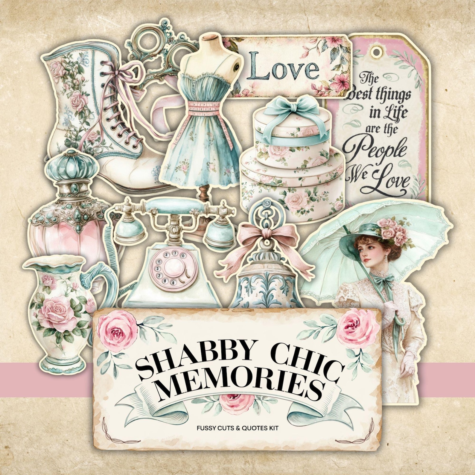 New Shabby Chic Junk Journal Kit | Journal Pages, Papers, Ephemera ...
