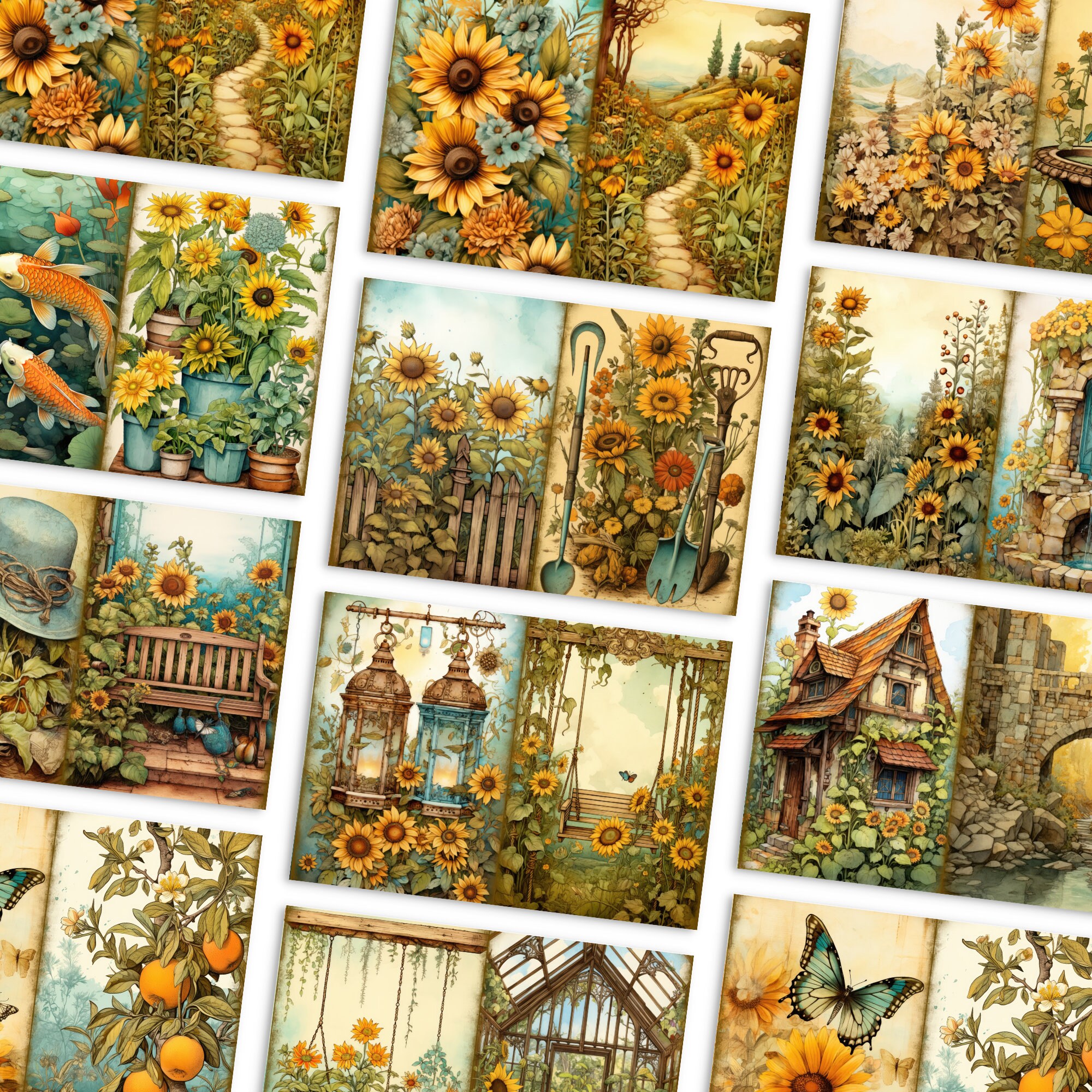 Sunflowers Junk Journal Pages, Vintage Sunflowers Junk Journal Kit ...