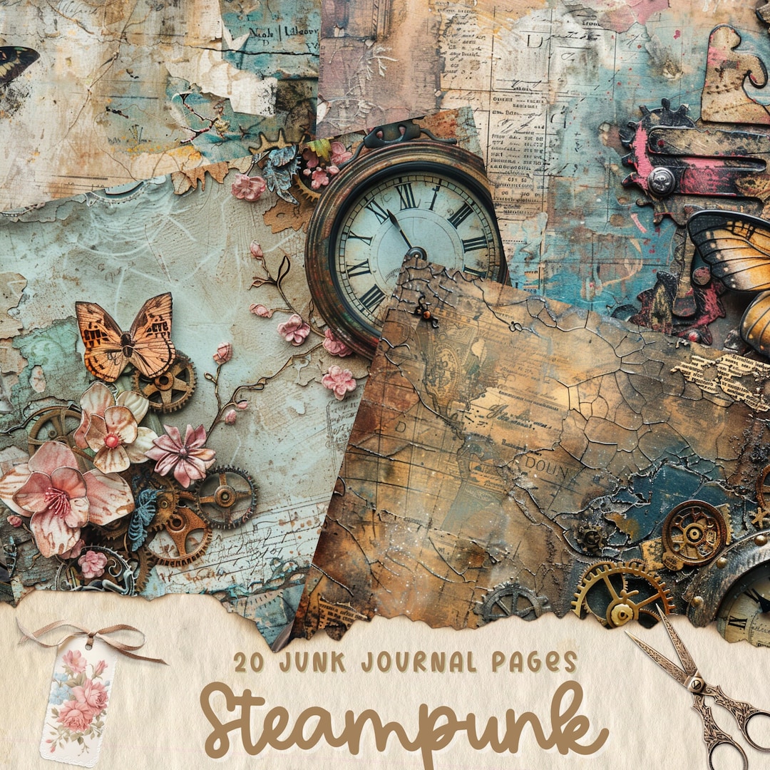 Steampunk Junk Journal Pages, Digital Industrial Paper, Victorian ...