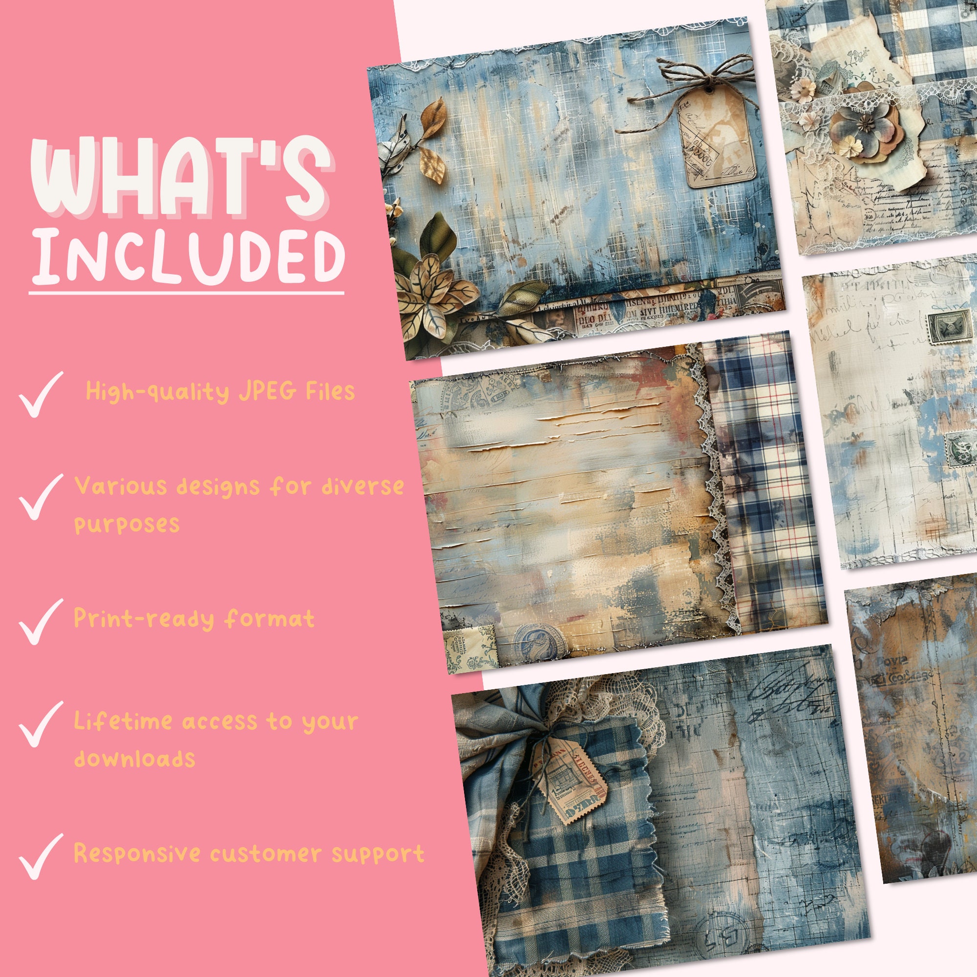 Blue Plaid Junk Journal Pages, Digital Papers, Printable Journal Pages ...