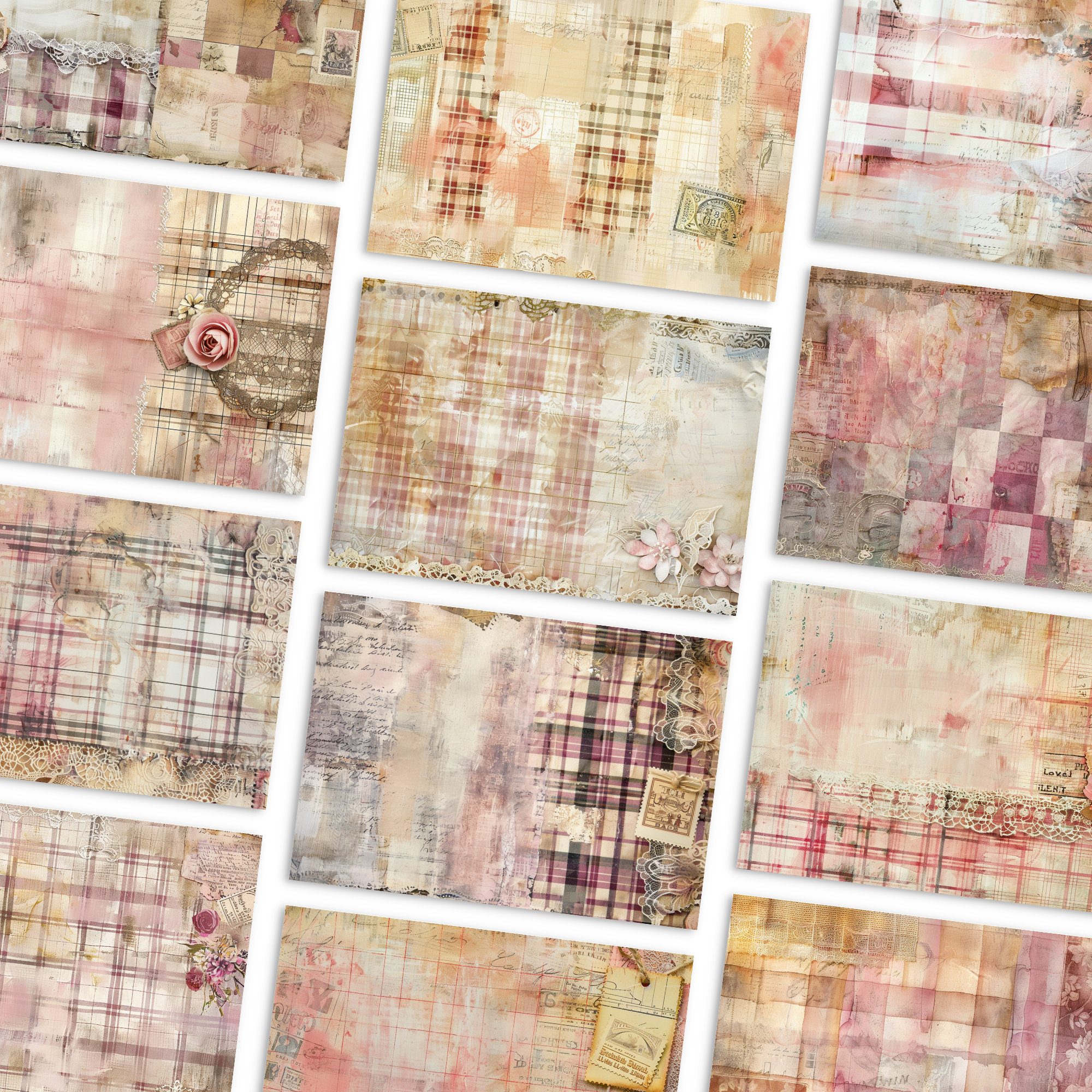 Pink Plaid Junk Journal Pages, Digital Papers, Printable Journal Pages ...