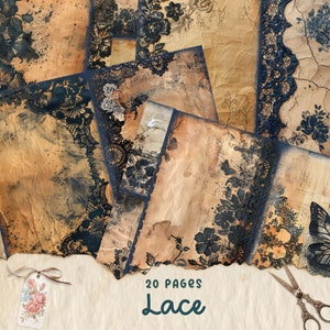 Shabby Chic Junk Journal Kit Black Vintage Lace Ephemera Collage Sheets Printable Beige Flower Digital Paper Scrapbooking Pearl Floral Pages