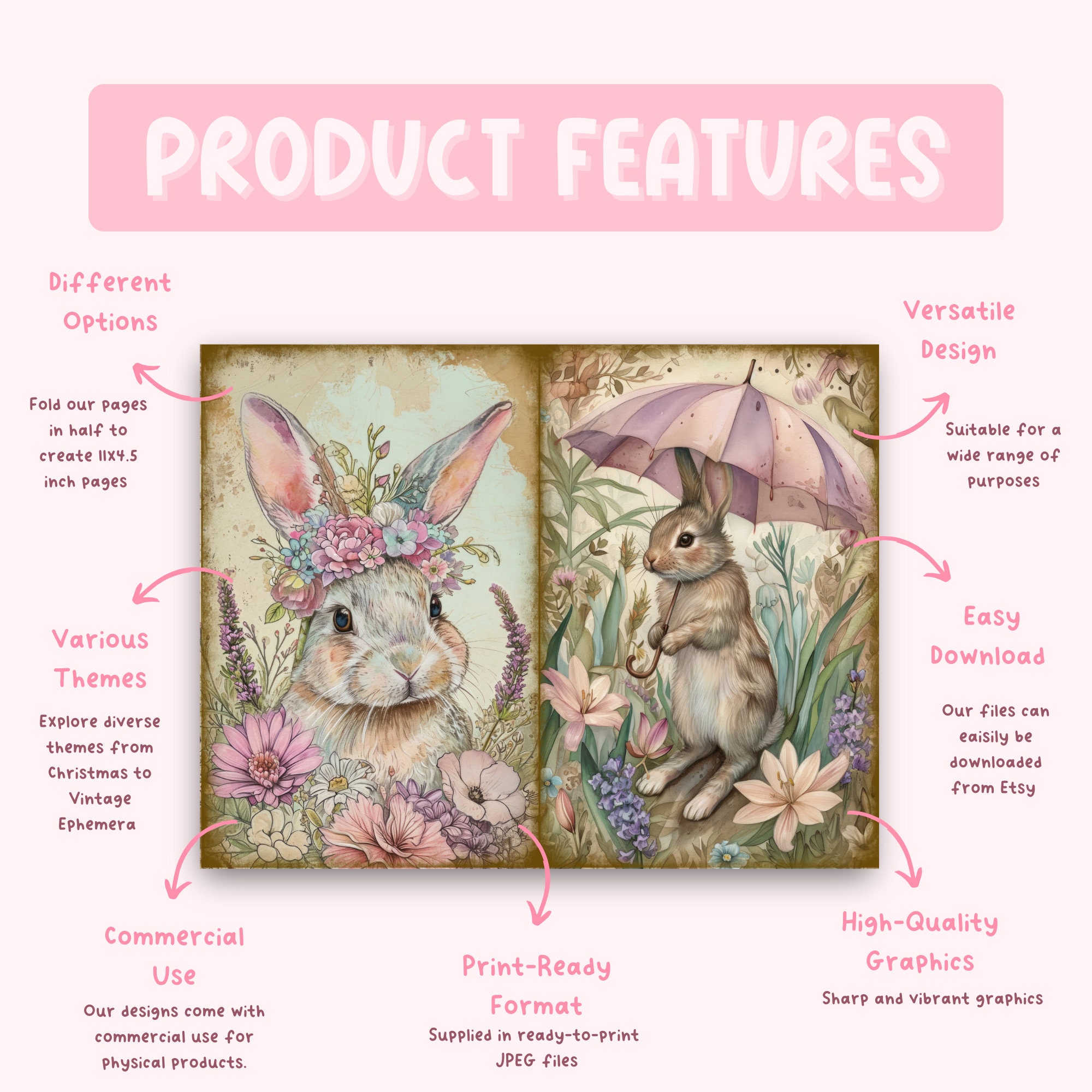 Easter Bunny Junk Journal Pages, Springtime Rabbit Ephemera Kit ...