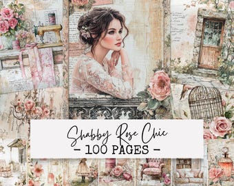 Shabby Rose Chic Junk Journal Papers, Vintage Floral Digital Paper, Romantic Cottage Backgrounds, Scrapbook Printable