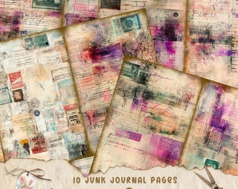 Vintage Stamps Junk Journal Pages, Printable Ephemera Kit, Postal Scrapbook Paper, Antique Stamp Digital Download, Junk Journal Supplies