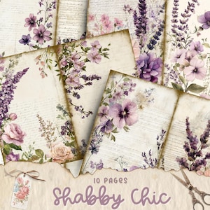Pages de journal indésirable shabby chic, roses roses, perles, dentelle, kit de papier journal imprimable, téléchargement numérique, fournitures de scrapbooking, papier kraft