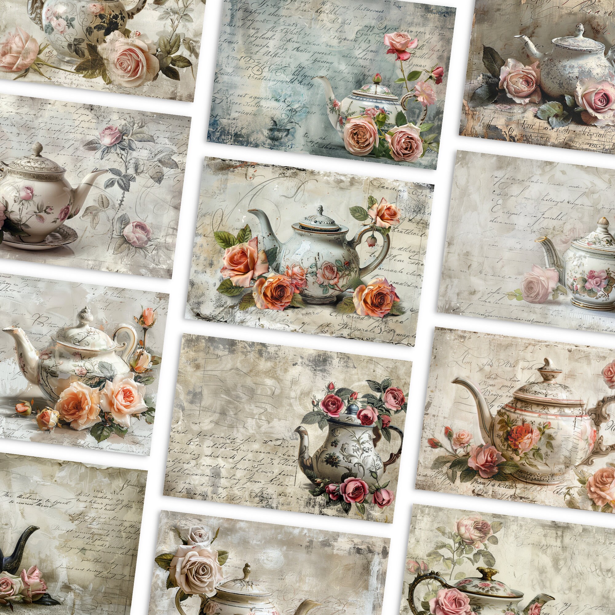 Vintage Teapot Junk Journal Printable Pages, Floral Tea Junk Journal ...