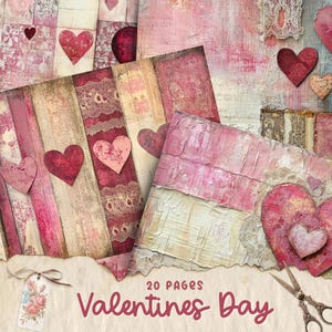 Valentine&#39;s Day Junk Journal Pages, I Love You Printable, Junk Journal digital Download, Junk Journal printable, Romantic Diary Paper, Vday