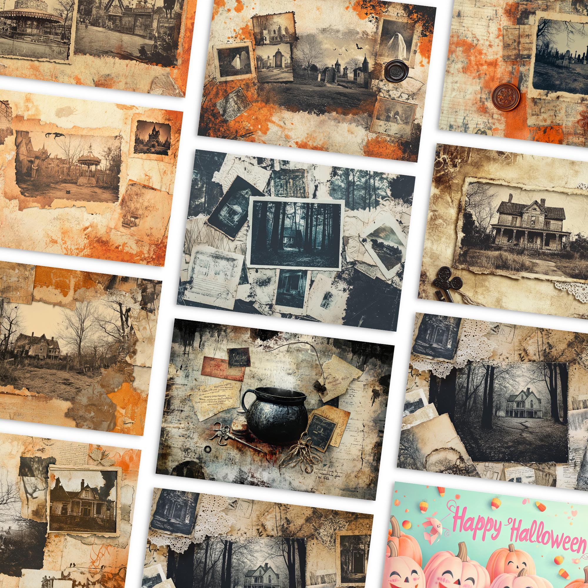 Halloween Junk Journal Printable Pages, Digital Scrapbook Paper Kit ...
