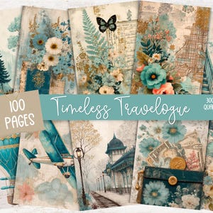 Pack imprimable Travelogue Junk Journal – 100 pages de cartes vintage, de cartes postales et de passeports éphémères
