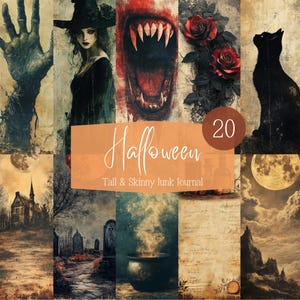 Halloween Junk Journal, maigres pages imprimables, kit de papier de scrapbooking numérique, feuille de collage, éphémères vintage, téléchargement, papier créatif effrayant