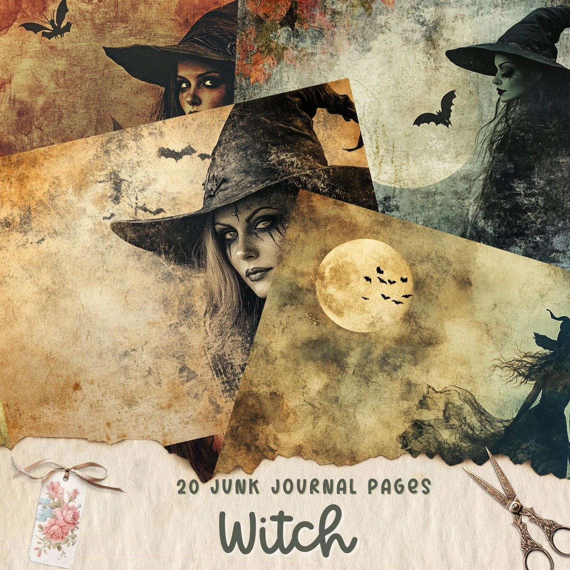 Witch Junk Journal Pages, Digital Scrapbook Paper Kit, Halloween ...