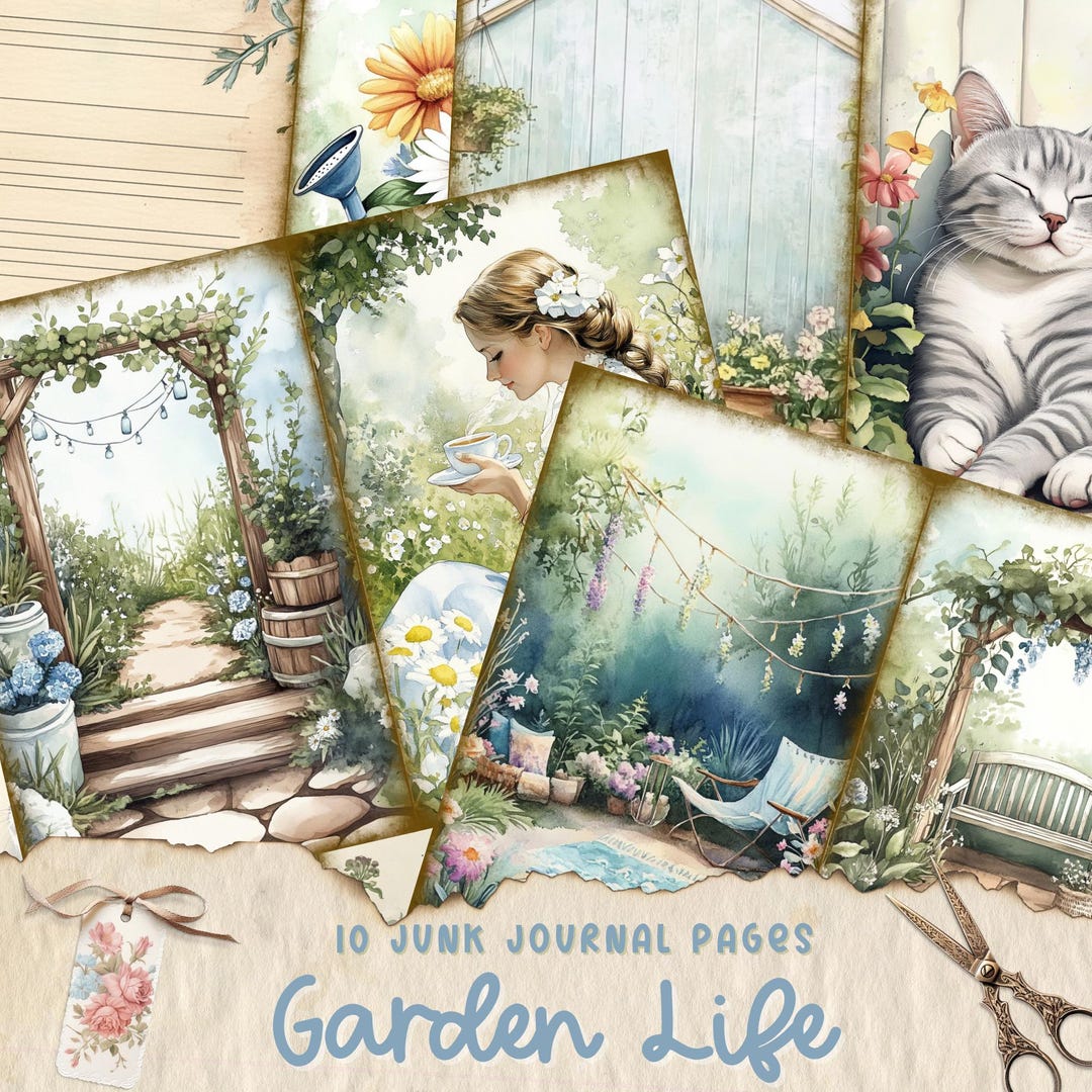 Garden Junk Journal Kit, Printable Cottagecore Pages With Cats, Dogs ...