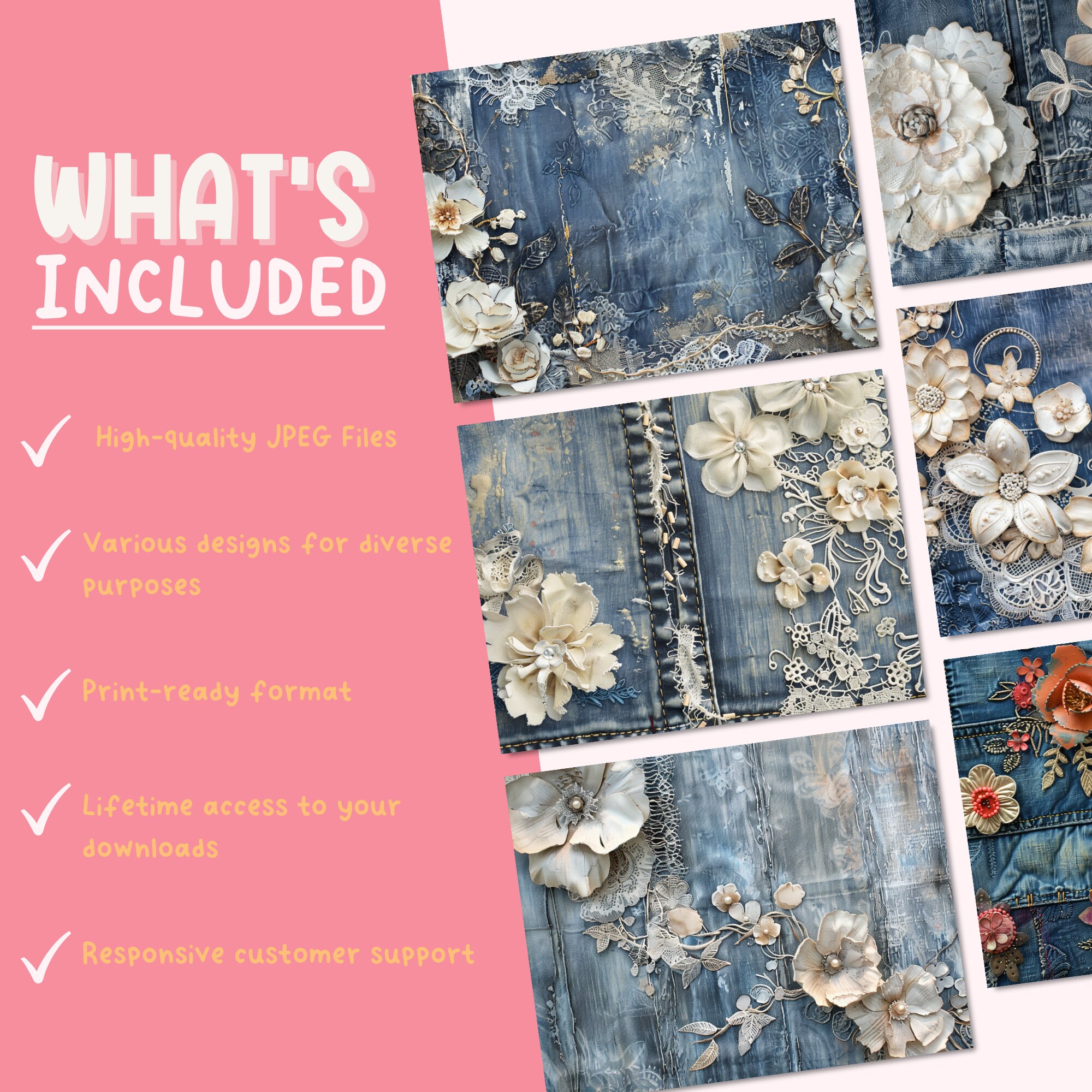 Denim Junk Journal Page Bundle, Textile Collage Sheets, Patchwork ...