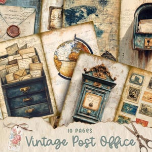 Vintage Junk Journal Seiten | 10 Seiten | ausdruckbare Collage Vorlage, digitales Scrapbook Kit, Ledger Seiten, Postkarten, handgeschriebene Briefe
