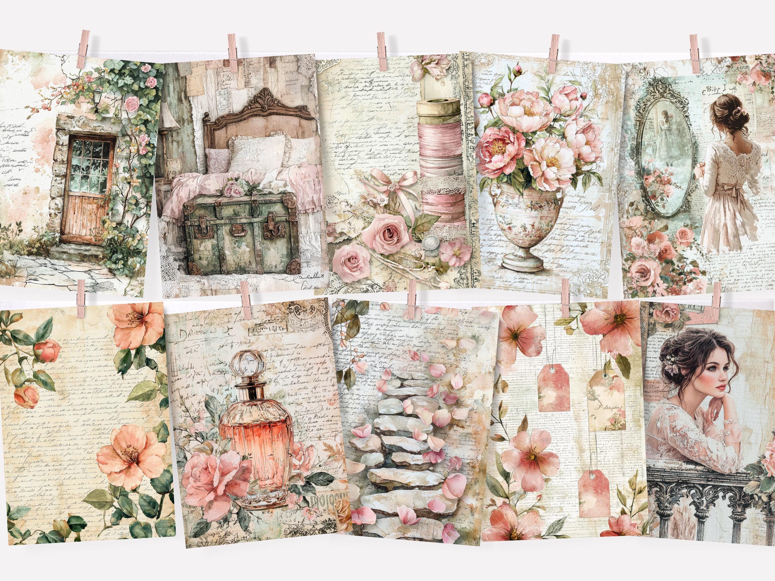 Shabby Rose Chic Junk Journal Papers, Vintage Floral Digital Paper ...