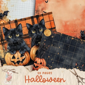 Pages imprimables du journal Halloween Junk Journal, kit de papier pour scrapbooking numérique, feuille de collage, éphémères vintage, téléchargement, papier craft effrayant, gothique