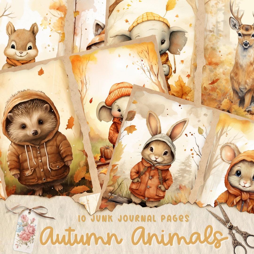 Autumn Animal Junk Journal Pages, Digital Download, Scrap Book ...