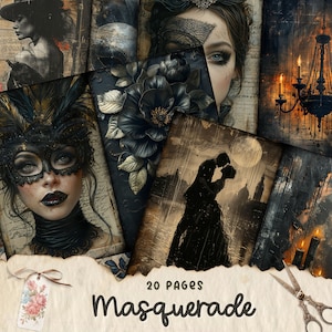 Masquerade Junk Journal Pages | Printable Ephemera for Scrapbooking and Crafting Projects | Digital Download Printables