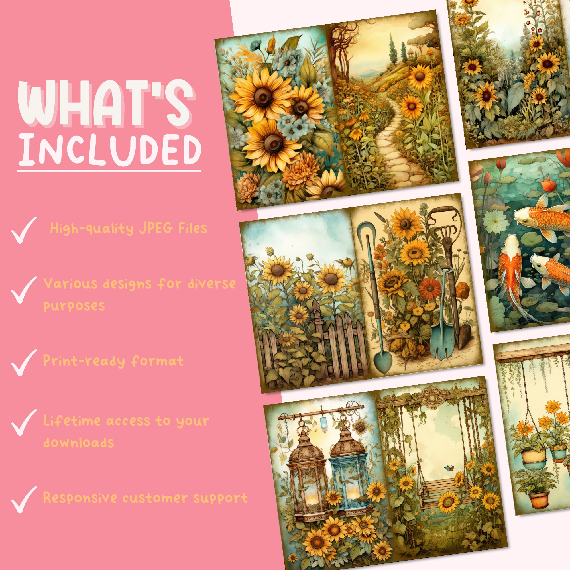 Sunflowers Junk Journal Pages, Vintage Sunflowers Junk Journal Kit ...