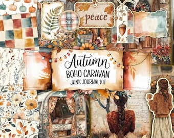 Autumn Boho Caravan Junk Journal Kit Printable | Fall Ephemera Paper Pack | Cozy Vintage Junk Journal Pages | Boho Fall Digital Download