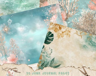 Ocean Pattern Junk Journal Pages, Digital Beach Ephemera, Vintage Scrapbook Paper, Printable Coastal Background, Nautical Junk Journal Kit