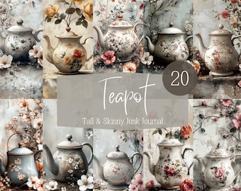 Vintage Teapot Junk Journal Printable Pages, Floral Tea Junk Journal Kit, Junk Journal Paper, Vintage Ephemera, Shabby Chic Scrapbook Supply