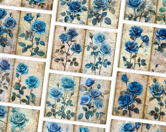 Blue Rose Junk Journal Pages,vintage Rose Digital Scrapbook Paper