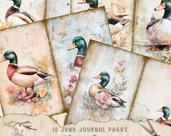 Duck Junk Journal Papers Kit, Animal Ephemera, Printable Download, Mixed Media, Collage Sheet, Instant, Farm Animal, Scrapbook Card Pack