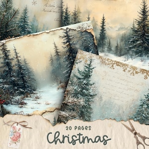 Weihnachten Junk Journal Kit, Vintage Merry Christmas Junk Journal Seiten, Weihnachtsmann Szene Junk Journal Druckbares Papier, Digital Collage Sheet